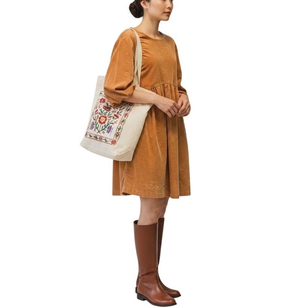 Everlane Terracotta Cotton Corduroy Mini Dress Sz XS Puff Half Sleeve Fall